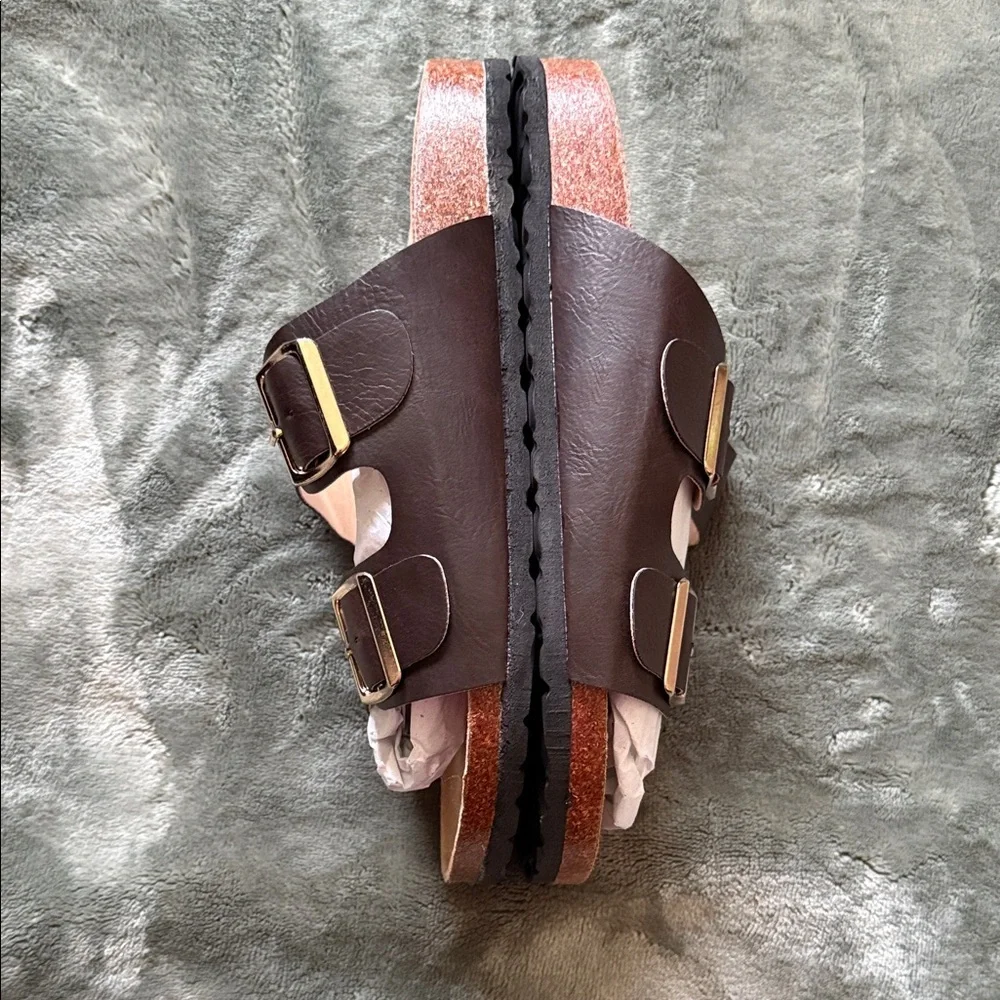 Mata Shoes Brown Double Buckle Slide Sandals
